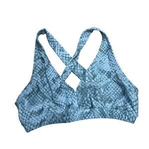 STRUT-THIS ST Brand Snakeskin Cross Back Blue Sports Bra Medium